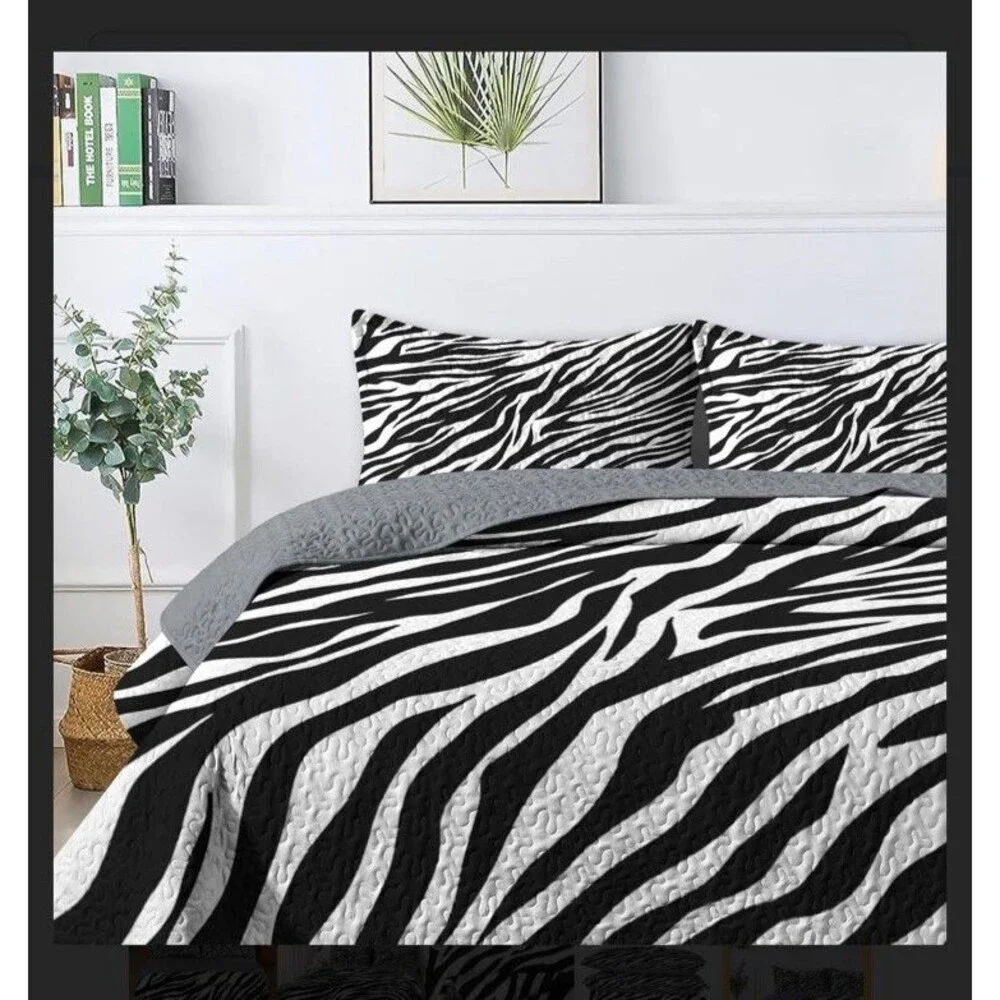 Pamnest Quilt Set Full/Queen Size, Zebra Stripe Animal 3 Pcs Soft Bed